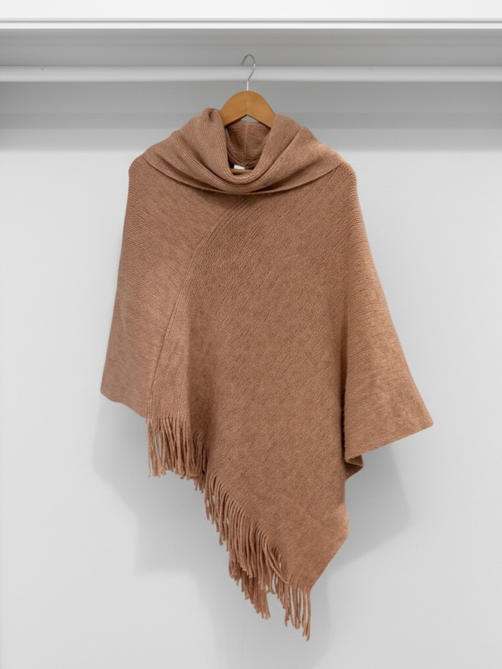 Chico's Camel Fringe Knit Poncho